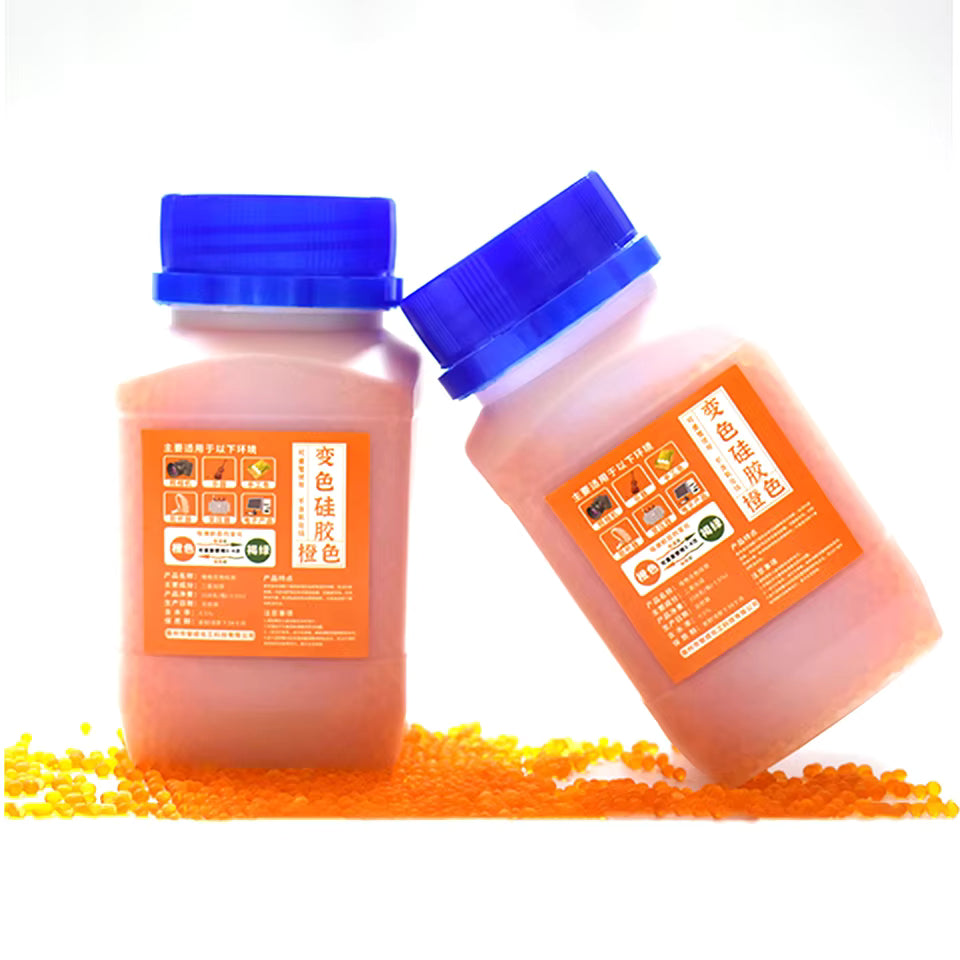 Silica desiccant beads, orange indicator, 500g bag